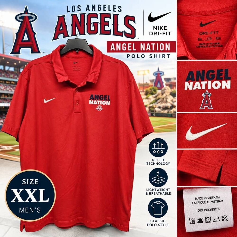 Nike Dri-FIT Los Angeles Angels MLB Angel Nation Men’s XXL Red Polo NWT